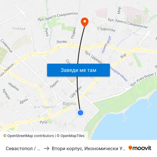Севастопол / Sevastopol to Втори корпус, Икономически Университет - Варна map