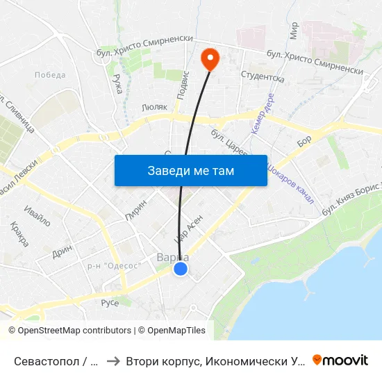 Севастопол / Sevastopol to Втори корпус, Икономически Университет - Варна map