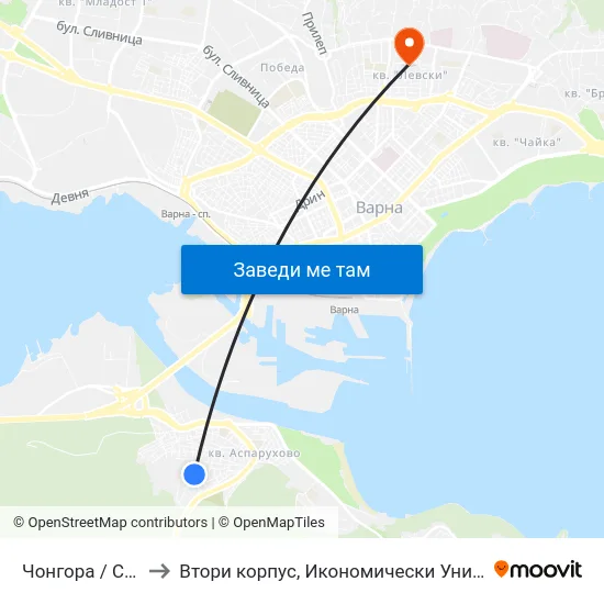 Чонгора / Chongora to Втори корпус, Икономически Университет - Варна map