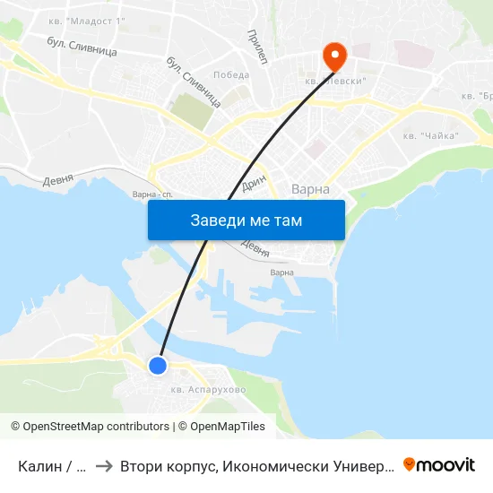 Калин / Kalin to Втори корпус, Икономически Университет - Варна map