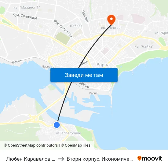 Любен Каравелов / Lyuben Karavelov to Втори корпус, Икономически Университет - Варна map