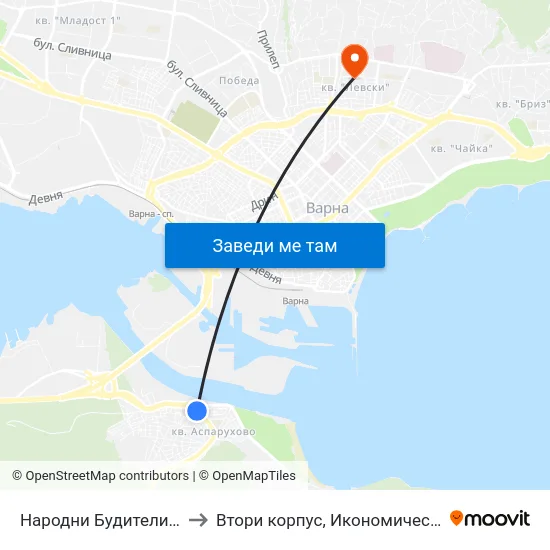 Народни Будители / Narodni Buditeli to Втори корпус, Икономически Университет - Варна map