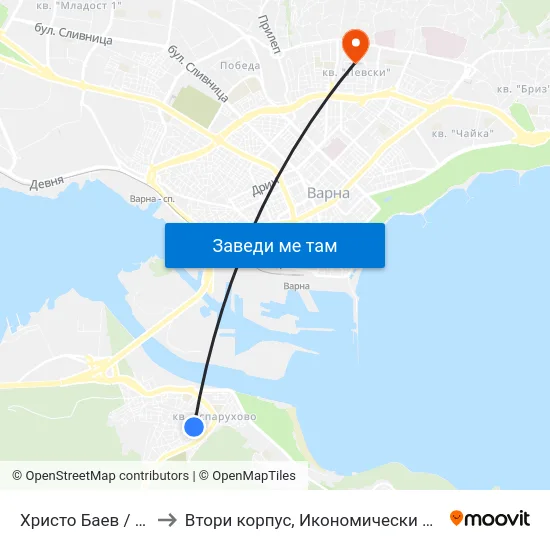 Христо Баев / Hristo Baev to Втори корпус, Икономически Университет - Варна map