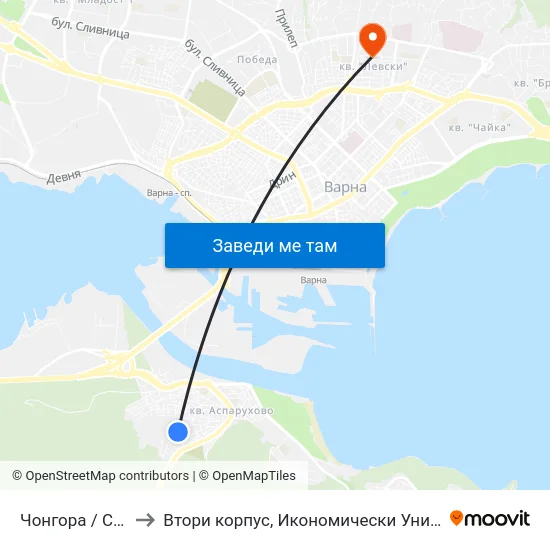 Чонгора / Chongora to Втори корпус, Икономически Университет - Варна map