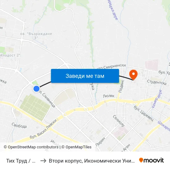 Тих Труд /  Tih Trud to Втори корпус, Икономически Университет - Варна map
