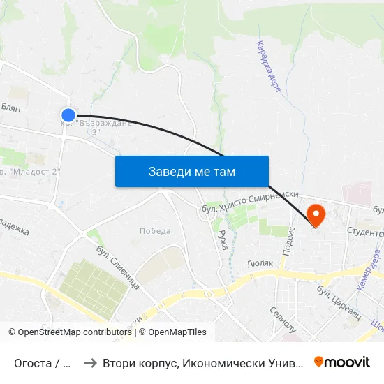Огоста / Ogosta to Втори корпус, Икономически Университет - Варна map
