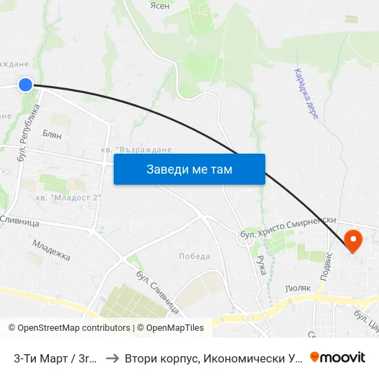 3-Ти Март / 3rd Of March to Втори корпус, Икономически Университет - Варна map