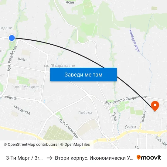 3-Ти Март / 3rd Of March to Втори корпус, Икономически Университет - Варна map