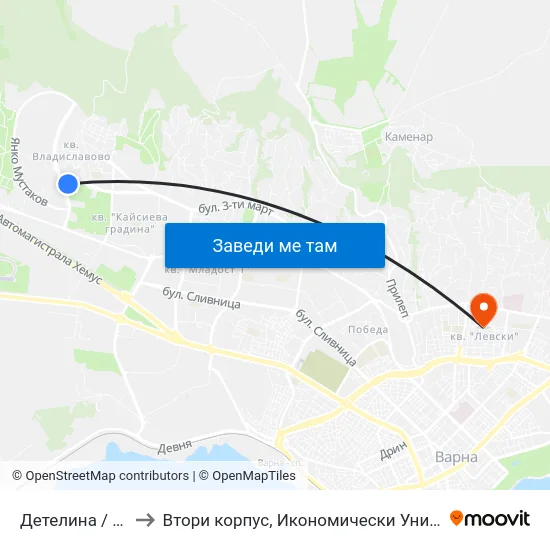 Детелина / Detelina to Втори корпус, Икономически Университет - Варна map
