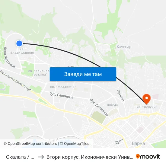 Скалата / Skalata to Втори корпус, Икономически Университет - Варна map