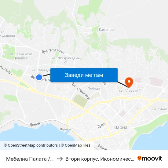 Мебелна Палата / Furniture Pavilion to Втори корпус, Икономически Университет - Варна map