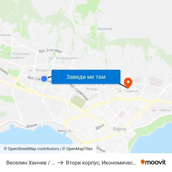 Веселин Ханчев / Veselin Hanchev to Втори корпус, Икономически Университет - Варна map