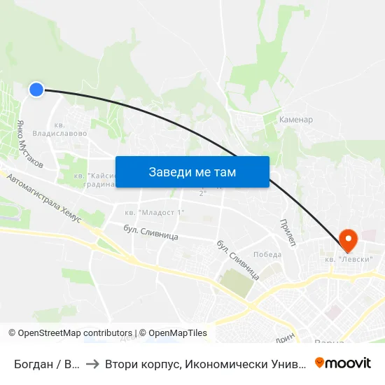 Богдан / Bogdan to Втори корпус, Икономически Университет - Варна map