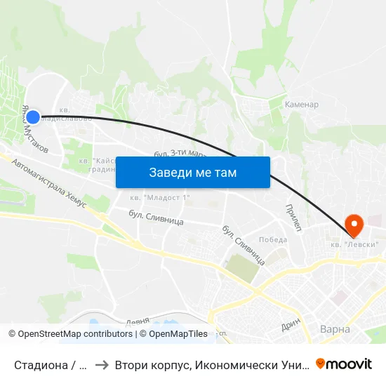 Стадиона / Stadium to Втори корпус, Икономически Университет - Варна map
