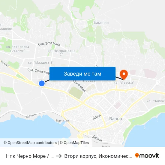 Нпк Черно Море / Npk Cherno More to Втори корпус, Икономически Университет - Варна map