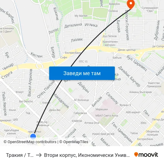 Тракия / Trakiya to Втори корпус, Икономически Университет - Варна map