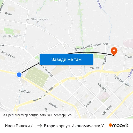 Иван Рилски / Ivan Rilski to Втори корпус, Икономически Университет - Варна map