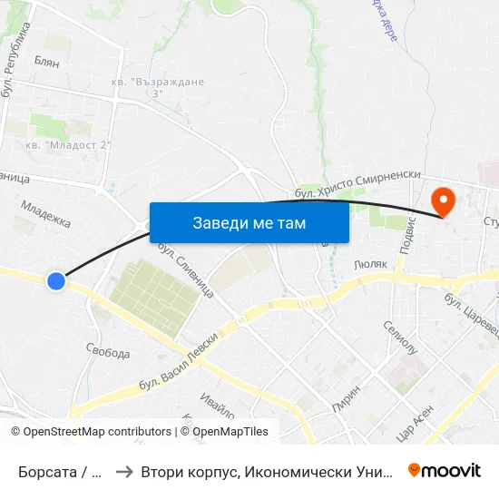 Борсата / Borsata to Втори корпус, Икономически Университет - Варна map