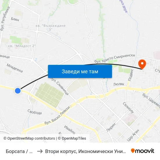 Борсата / Borsata to Втори корпус, Икономически Университет - Варна map