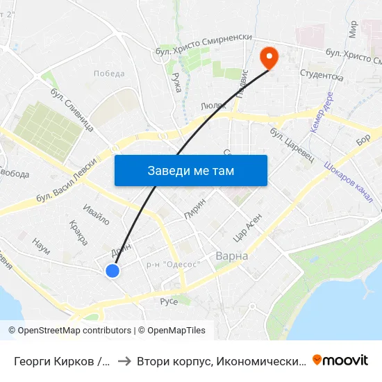 Георги Кирков / Georgi Kirkov to Втори корпус, Икономически Университет - Варна map