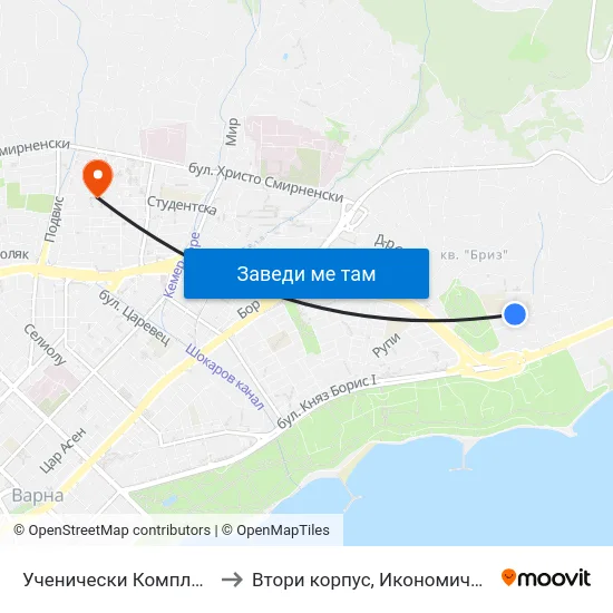 Ученически Комплекс / School Complex to Втори корпус, Икономически Университет - Варна map