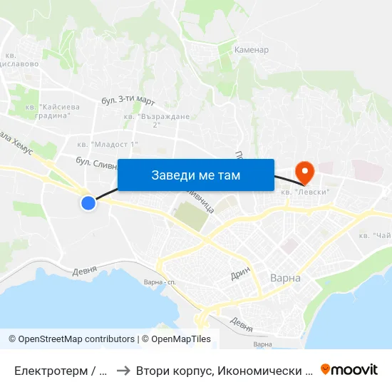 Електротерм / Electrotherm to Втори корпус, Икономически Университет - Варна map