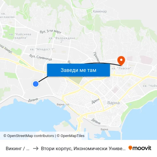 Викинг / Viking to Втори корпус, Икономически Университет - Варна map