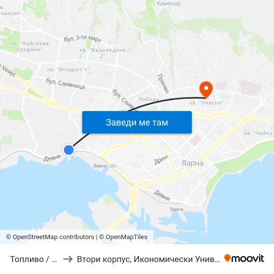 Топливо / Toplivo to Втори корпус, Икономически Университет - Варна map