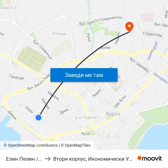 Елин Пелин / Elin Pelin to Втори корпус, Икономически Университет - Варна map