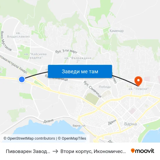 Пивоварен Завод / Brewery Plant to Втори корпус, Икономически Университет - Варна map