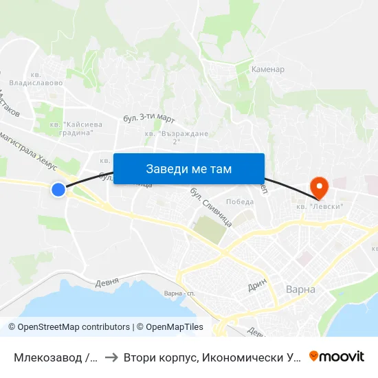 Млекозавод / Milk Plant to Втори корпус, Икономически Университет - Варна map