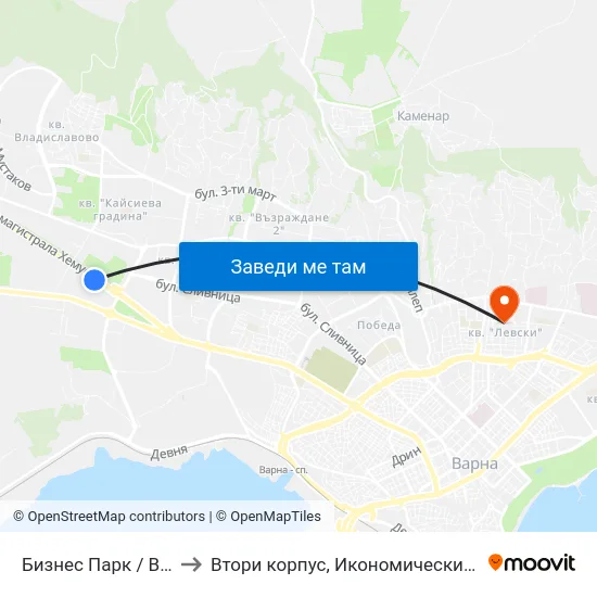 Бизнес Парк / Business Park to Втори корпус, Икономически Университет - Варна map