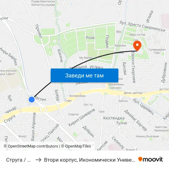 Струга / Struga to Втори корпус, Икономически Университет - Варна map