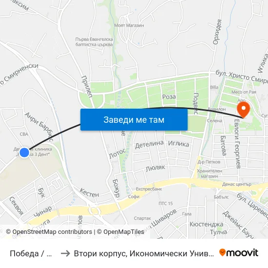 Победа / Pobeda to Втори корпус, Икономически Университет - Варна map