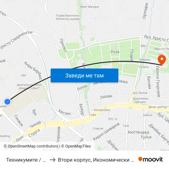 Техникумите / Tehnikumite to Втори корпус, Икономически Университет - Варна map