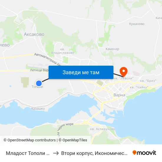 Младост Тополи / Mladost Topoli to Втори корпус, Икономически Университет - Варна map