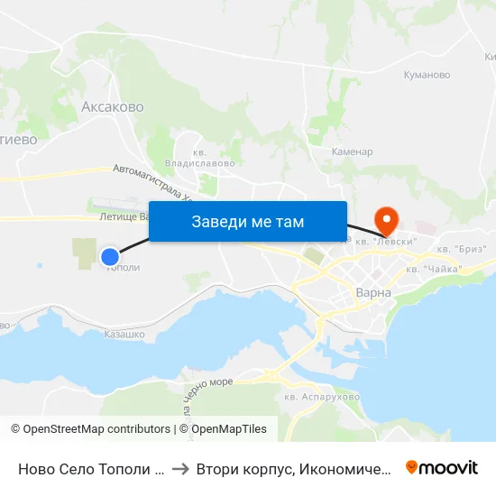 Ново Село Тополи / Novo Selo Topoli to Втори корпус, Икономически Университет - Варна map