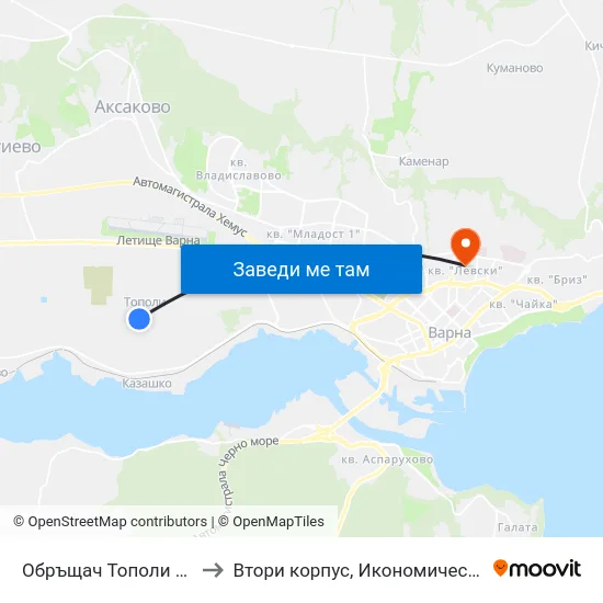 Обръщач Тополи / Topoli Turn Spot to Втори корпус, Икономически Университет - Варна map