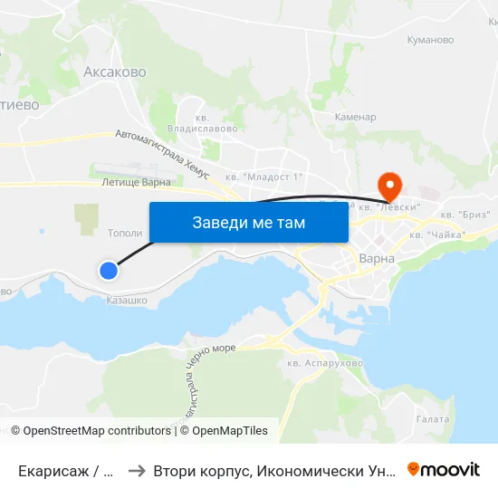 Екарисаж / Ekarisazh to Втори корпус, Икономически Университет - Варна map