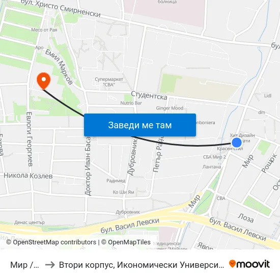 Мир / Mir to Втори корпус, Икономически Университет - Варна map