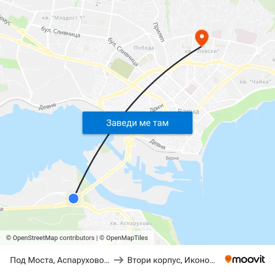 Под Моста, Аспарухово / under the Bridge, Asparuhovo to Втори корпус, Икономически Университет - Варна map