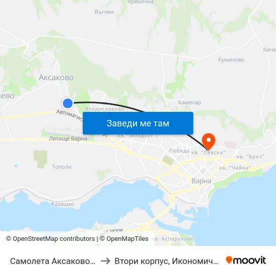 Самолета Аксаково / Samoleta Aksakovo to Втори корпус, Икономически Университет - Варна map