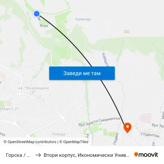 Горска / Gorska to Втори корпус, Икономически Университет - Варна map