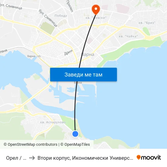 Орел / Orel to Втори корпус, Икономически Университет - Варна map