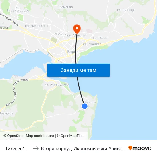 Галата / Galata to Втори корпус, Икономически Университет - Варна map