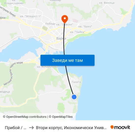 Прибой / Priboy to Втори корпус, Икономически Университет - Варна map