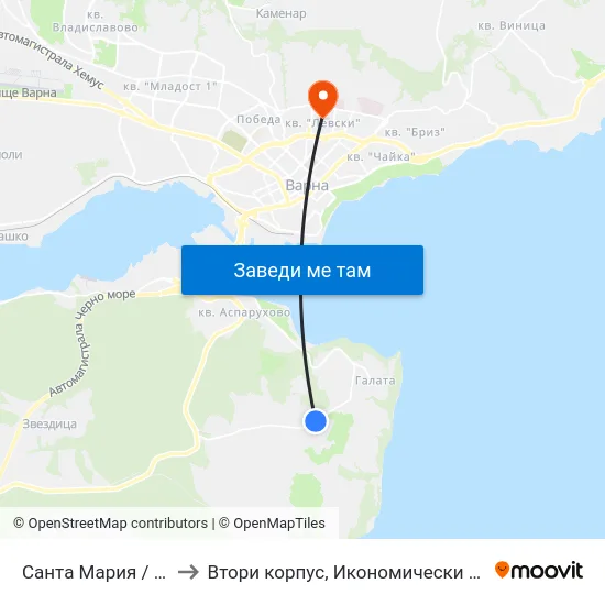 Санта Мария / Santa Maria to Втори корпус, Икономически Университет - Варна map