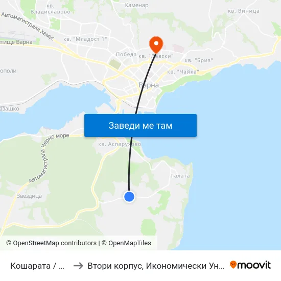 Кошарата / Kosharata to Втори корпус, Икономически Университет - Варна map