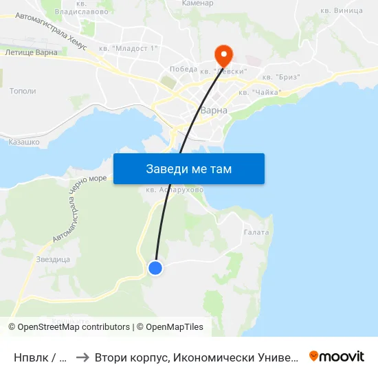 Нпвлк / Npvlk to Втори корпус, Икономически Университет - Варна map