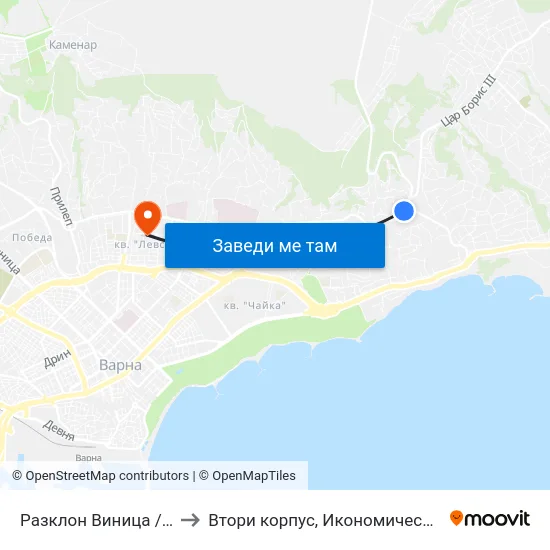 Разклон Виница / Razklon Vinitsa to Втори корпус, Икономически Университет - Варна map